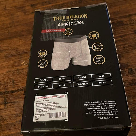 True Religion ALL BLACK MODAL Boxer Briefs MEDIUM - Picture 5 of 7